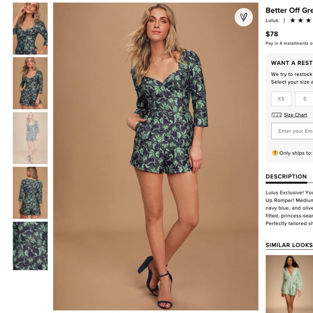 Lulu's Better Off Green Multi Floral Print Jacquard Button-Up Romper, sz Small